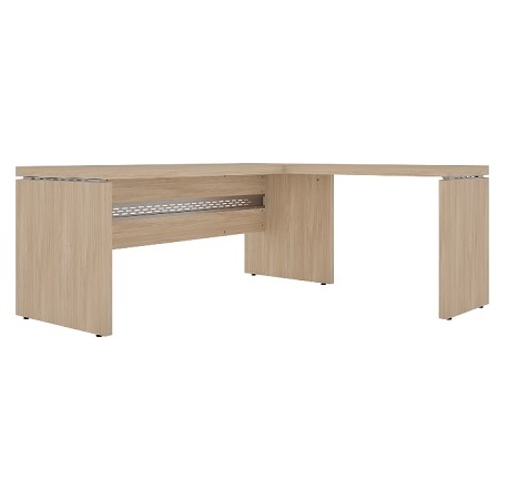 Conjunto em L com mesa reta e mesa complementar pé painel